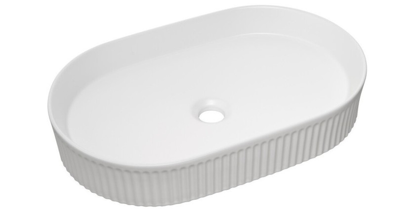 Vasque à poser ovale 56x36 cm en céramique blanche brillante