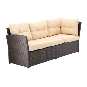 Salon de jardin d’angle ESTERIA 7 places brun avec coussins crème et table relevable 