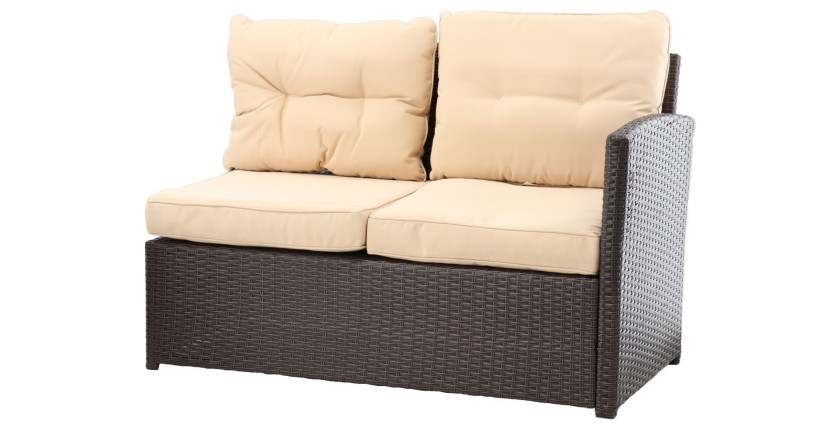 Salon de jardin d’angle ESTERIA 7 places brun avec coussins crème et table relevable 