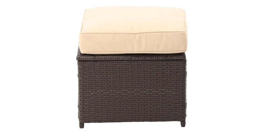 Salon de jardin d’angle ESTERIA 7 places brun avec coussins crème et table relevable 