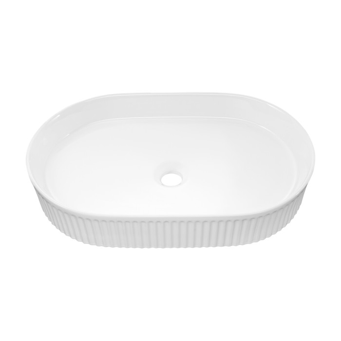 Lavabo ovalado de sobreponer 56x36 cm en cerámica blanca brillante