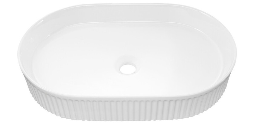 Vasque à poser ovale 56x36 cm en céramique blanche brillante