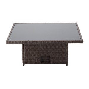 Salon de jardin d’angle ESTERIA 7 places brun avec coussins crème et table relevable 