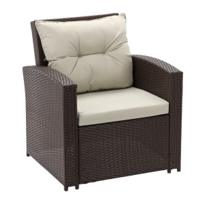 Salon de jardin SORAVIA 7 places brun et beige avec canapé, fauteuils, poufs et table 