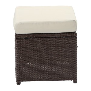 Salon de jardin SORAVIA 7 places brun et beige avec canapé, fauteuils, poufs et table 