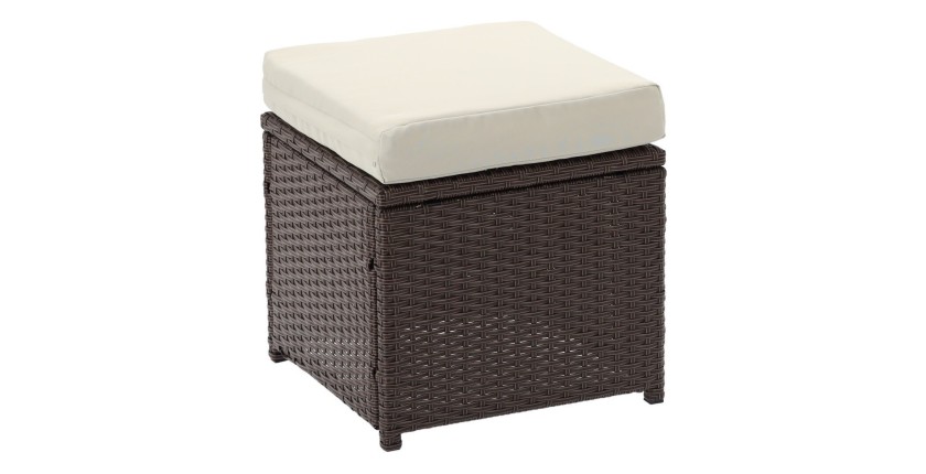 Salon de jardin SORAVIA 7 places brun et beige avec canapé, fauteuils, poufs et table 