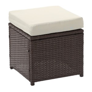 Salon de jardin SORAVIA 7 places brun et beige avec canapé, fauteuils, poufs et table 