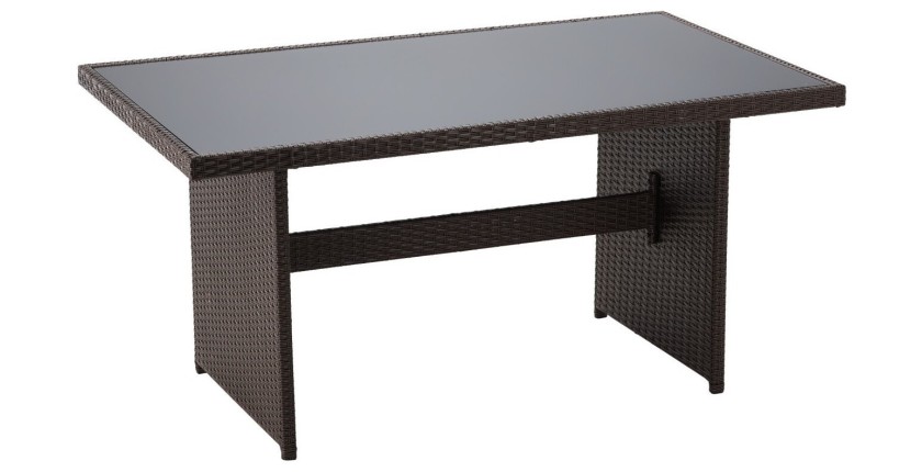 Salon de jardin SORAVIA 7 places brun et beige avec canapé, fauteuils, poufs et table 