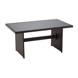 Salon de jardin SORAVIA 7 places brun et beige avec canapé, fauteuils, poufs et table 