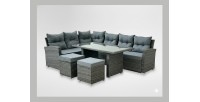 Salon de jardin ASTORIA 9 places gris foncé avec canapé d’angle, poufs et table 