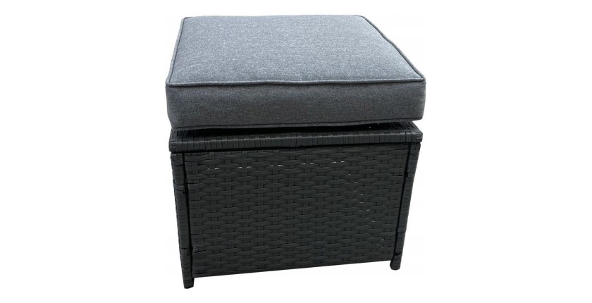 Salon de jardin ASTORIA 9 places gris foncé avec canapé d’angle, poufs et table 