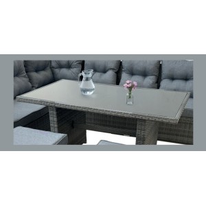 Salon de jardin ASTORIA 9 places gris foncé avec canapé d’angle, poufs et table 