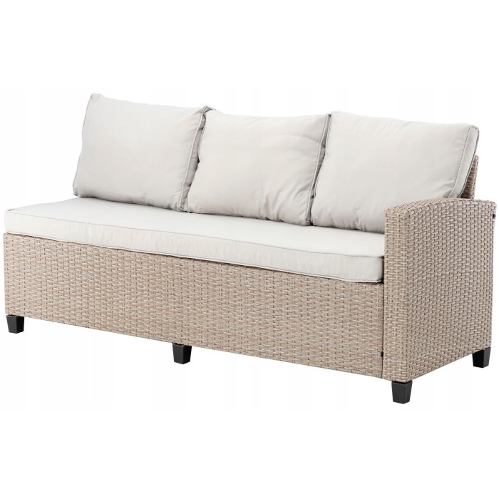 Salon de jardin d’angle LIVANA avec table et 2 poufs beige et brun clair 