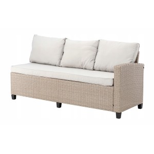 Salon de jardin d’angle LIVANA avec table et 2 poufs beige et brun clair 