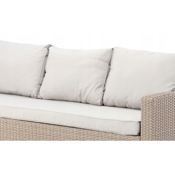 Salon de jardin d’angle LIVANA avec table et 2 poufs beige et brun clair 