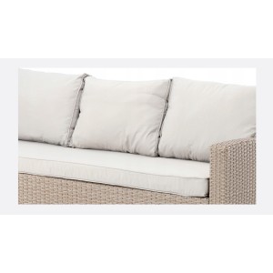 Salon de jardin d’angle LIVANA avec table et 2 poufs beige et brun clair 