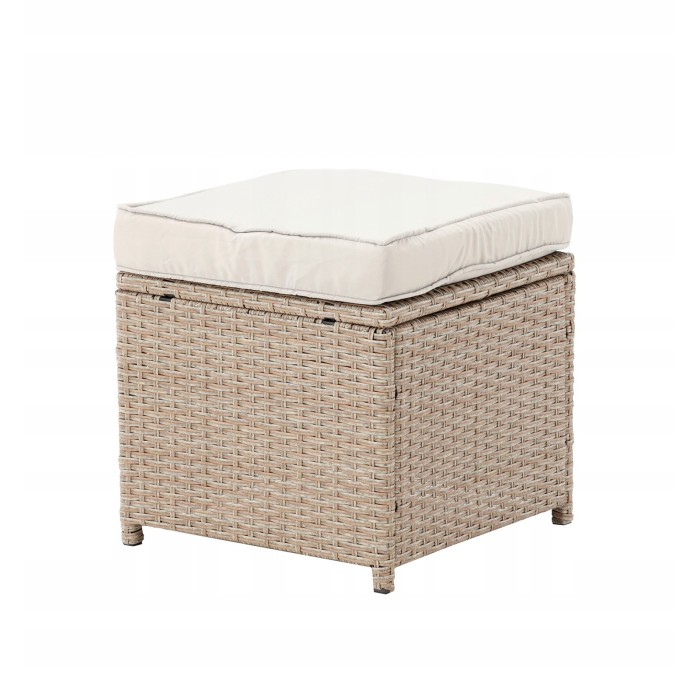 Salon de jardin d’angle LIVANA avec table et 2 poufs beige et brun clair 