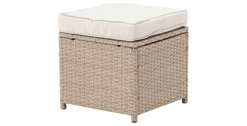 Salon de jardin d’angle LIVANA avec table et 2 poufs beige et brun clair 