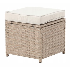 Salon de jardin d’angle LIVANA avec table et 2 poufs beige et brun clair 