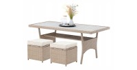 Salon de jardin d’angle LIVANA avec table et 2 poufs beige et brun clair 