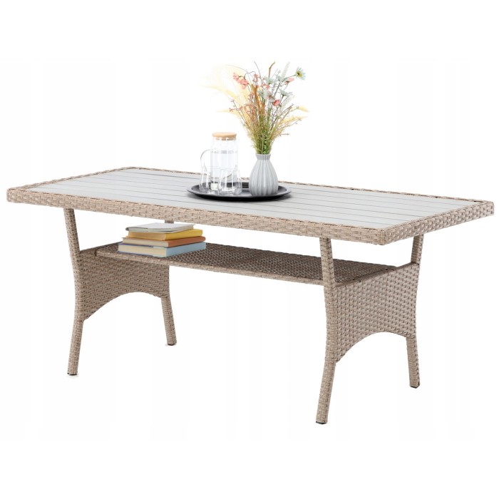 Salon de jardin d’angle LIVANA avec table et 2 poufs beige et brun clair 