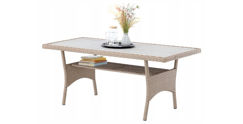 Salon de jardin d’angle LIVANA avec table et 2 poufs beige et brun clair 