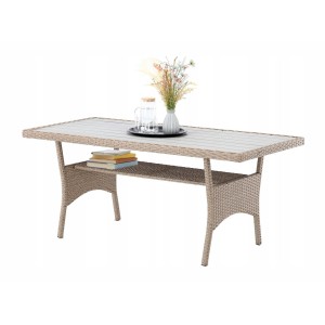 Salon de jardin d’angle LIVANA avec table et 2 poufs beige et brun clair 