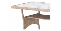 Salon de jardin d’angle LIVANA avec table et 2 poufs beige et brun clair 