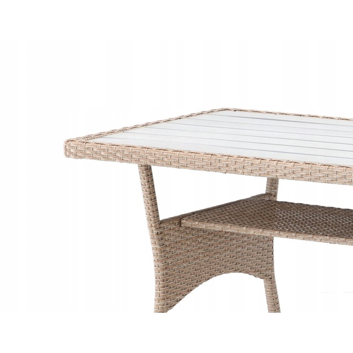 Salon de jardin d’angle LIVANA avec table et 2 poufs beige et brun clair 