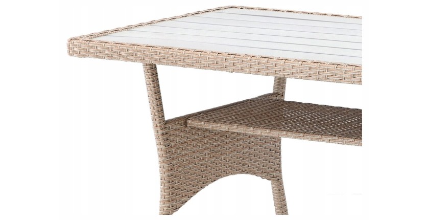 Salon de jardin d’angle LIVANA avec table et 2 poufs beige et brun clair 