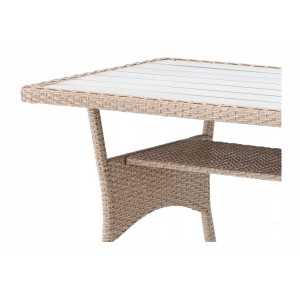 Salon de jardin d’angle LIVANA avec table et 2 poufs beige et brun clair 