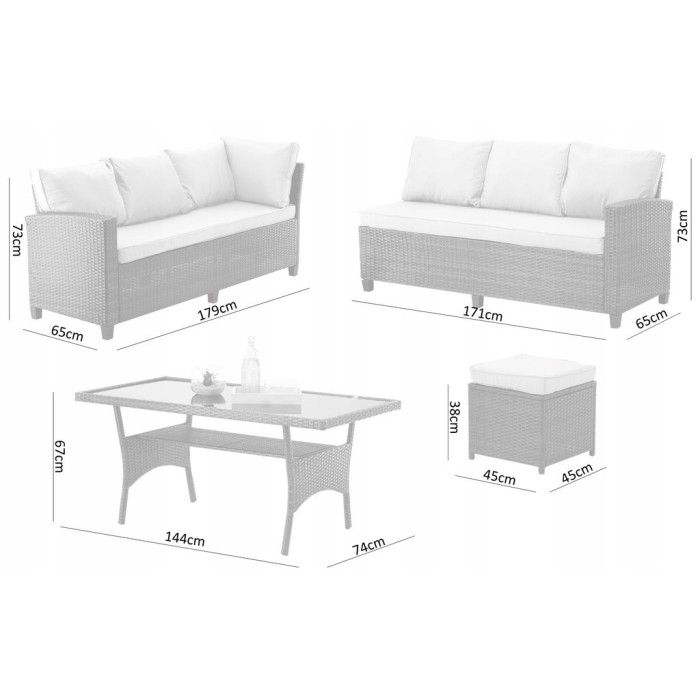 Salon de jardin d’angle LIVANA avec table et 2 poufs beige et brun clair 