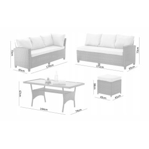 Salon de jardin d’angle LIVANA avec table et 2 poufs beige et brun clair 