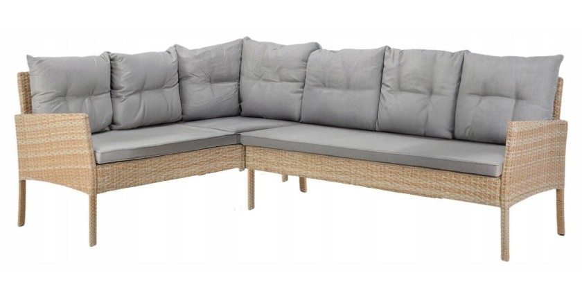 Salon de jardin d’angle BELVENA beige et gris avec table et 2 poufs 