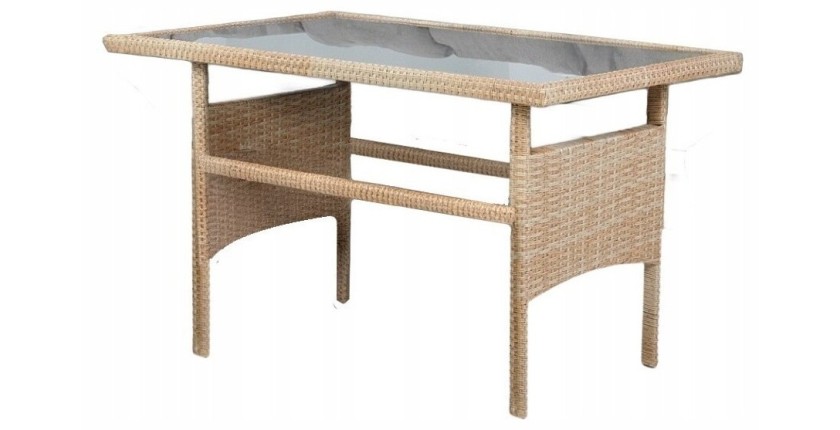 Salon de jardin d’angle BELVENA beige et gris avec table et 2 poufs 