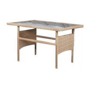 Salon de jardin d’angle BELVENA beige et gris avec table et 2 poufs 