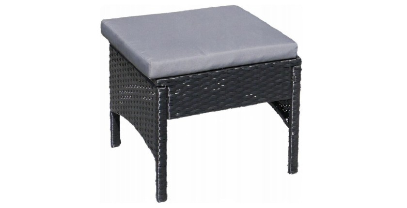 Salon de jardin NOXIA noir et gris avec canapé, fauteuils, poufs et table 