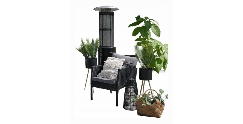 Salon de jardin NOXIA noir et gris avec canapé, fauteuils, poufs et table 