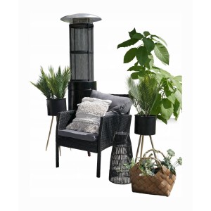 Salon de jardin NOXIA noir et gris avec canapé, fauteuils, poufs et table 