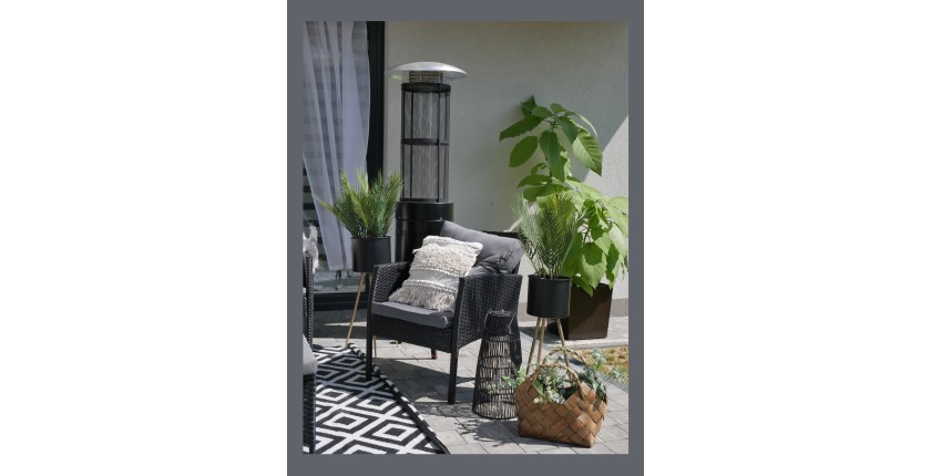 Salon de jardin NOXIA noir et gris avec canapé, fauteuils, poufs et table 