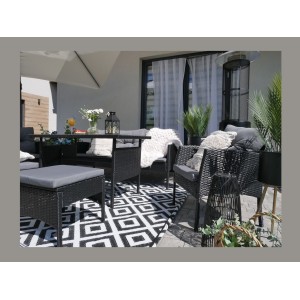 Salon de jardin NOXIA noir et gris avec canapé, fauteuils, poufs et table 