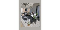 Salon de jardin NOXIA noir et gris avec canapé, fauteuils, poufs et table 