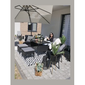 Salon de jardin NOXIA noir et gris avec canapé, fauteuils, poufs et table 