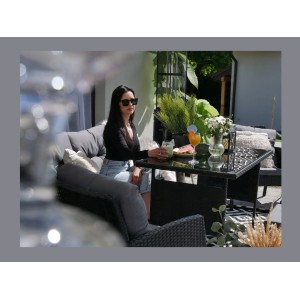 Salon de jardin NOXIA noir et gris avec canapé, fauteuils, poufs et table 