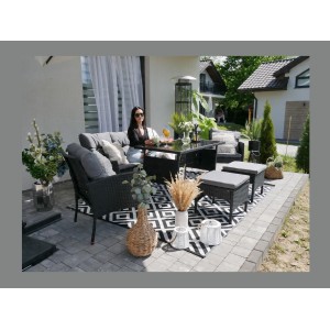 Salon de jardin NOXIA noir et gris avec canapé, fauteuils, poufs et table 