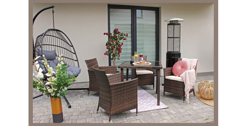 Salon de jardin AVOLRA 4 places brun et beige avec table et chaises 