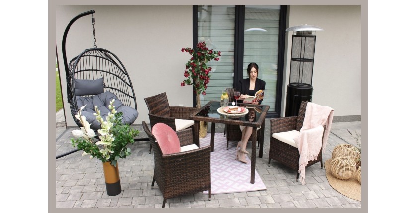 Salon de jardin AVOLRA 4 places brun et beige avec table et chaises 