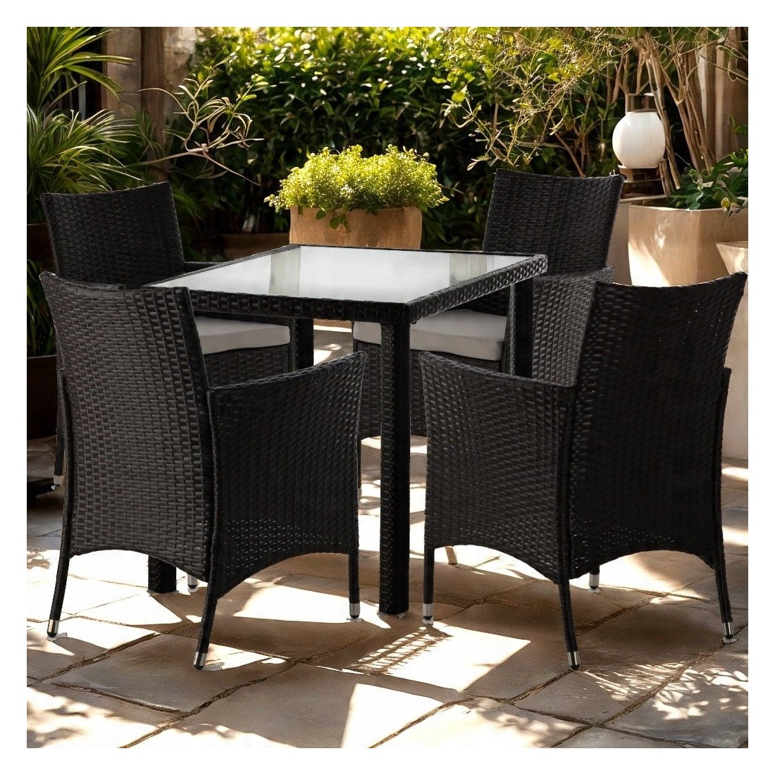 Salon de jardin AVOLRA 4 places brun et beige avec table et chaises