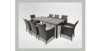 Salon de jardin ZORELIA 8 places brun et beige avec grande table et fauteuils 