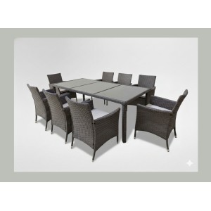 Salon de jardin ZORELIA 8 places brun et beige avec grande table et fauteuils 